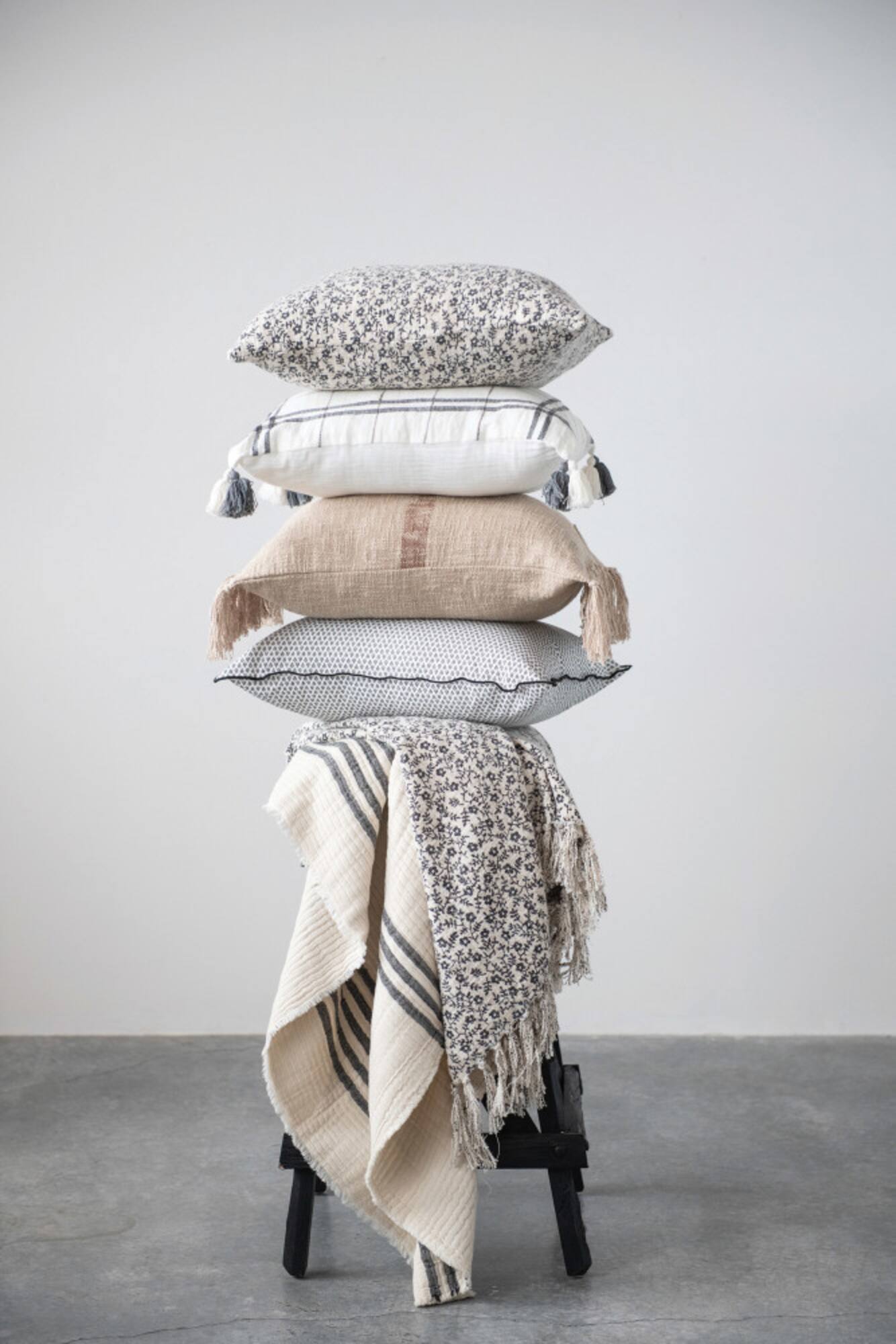Hello Honey® Coastal Black and White Stripe Throw Blanket and Frayed Edges